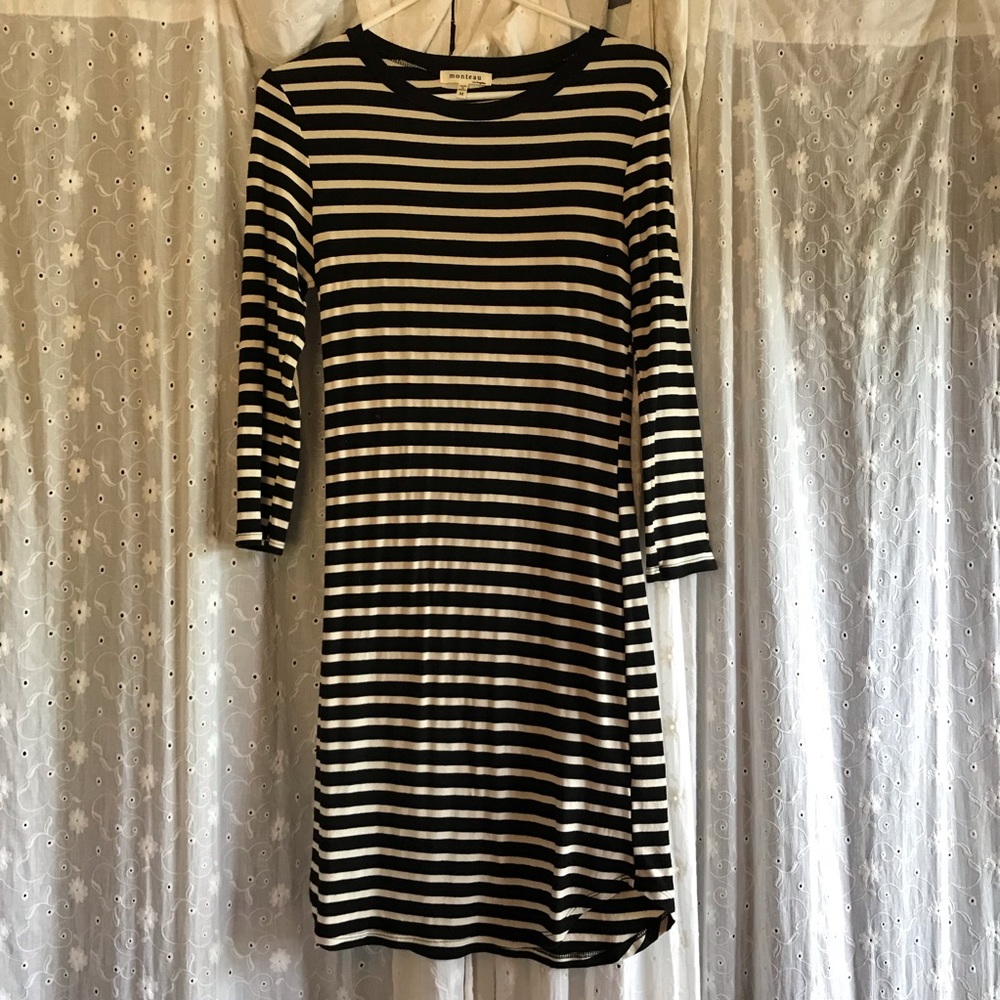 Black and white striped dress with padded elbows